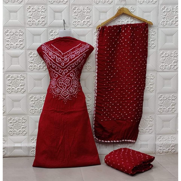 Red - Bandhani Dress Material