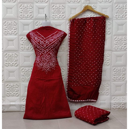 Red - Bandhani Dress Material