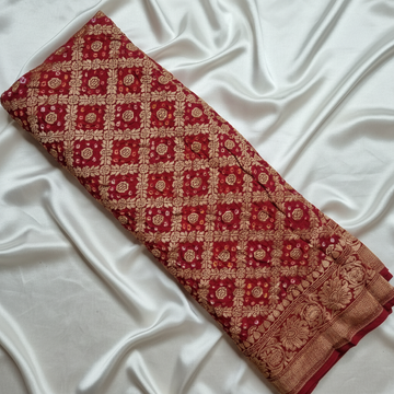 RED -  BANARASI GEORGETTE BANDHANI BLOUSE PIECE
