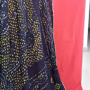 Red Plain Kurta Fabric With Black Bandhani Dupatta