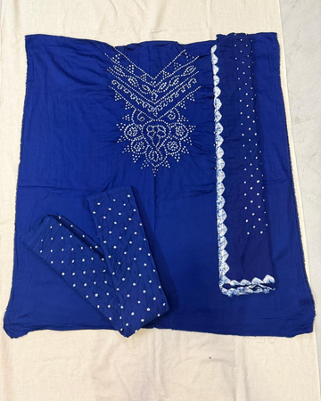 Blue Bandhani fabric with on a beige background