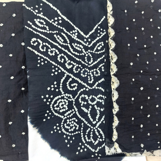 White Black - Bandhani Dress Material