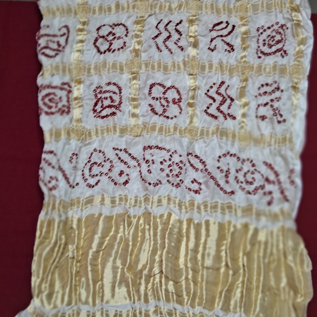 White Red Gajji silk gharchola blouse piece