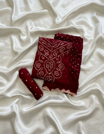 Maroon - Bandhani Dress Material