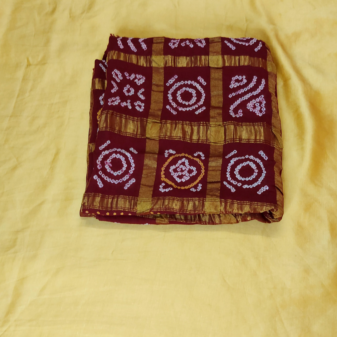Yellow Linen Satin Kurta Fabric With Gharchola Maroon Bottom
