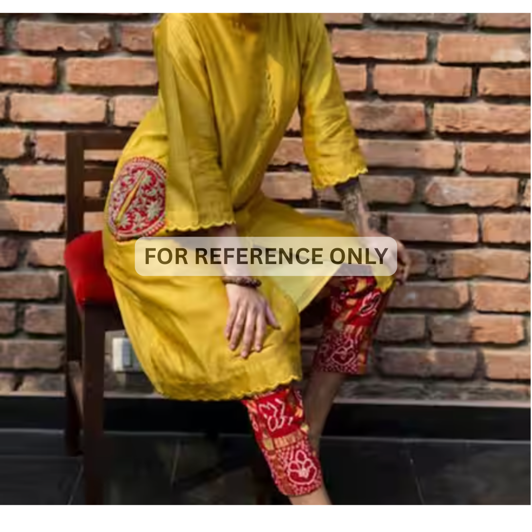 Yellow Linen Satin Kurta Fabric With Gharchola Maroon Bottom