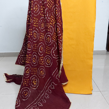 Yellow Plain Kurta Fabric With Maroon Bandhani Dupatta