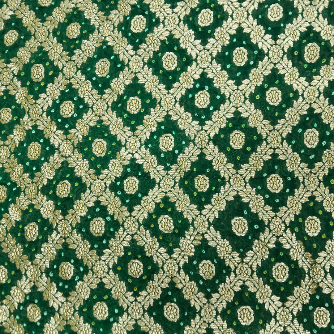 pure banarasi georgette green bandhani blouse piece close up