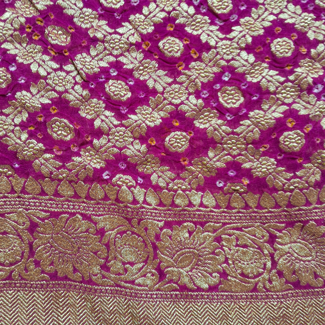 pure banarasi georgette pink bandhani blouse piece close up
