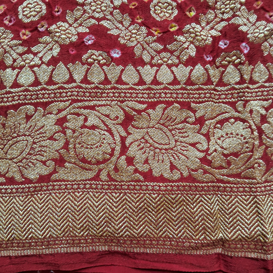 pure banarasi georgette red bandhani blouse piece close up