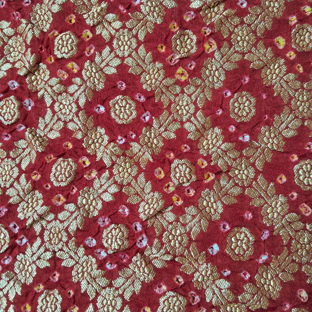 close up of banarasi georgette red bandhani blouse piece