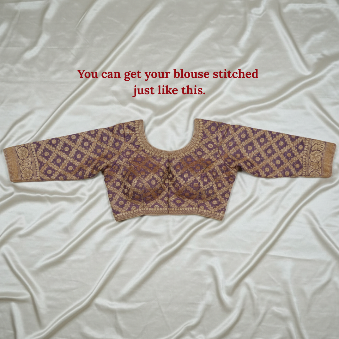 banarasi georgette wine bandhani blouse piece flat lay on white fabric