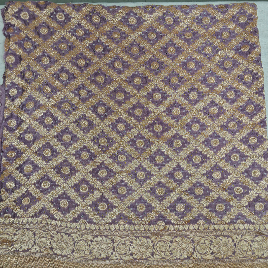 pure banarasi georgette wine bandhani blouse piece close up