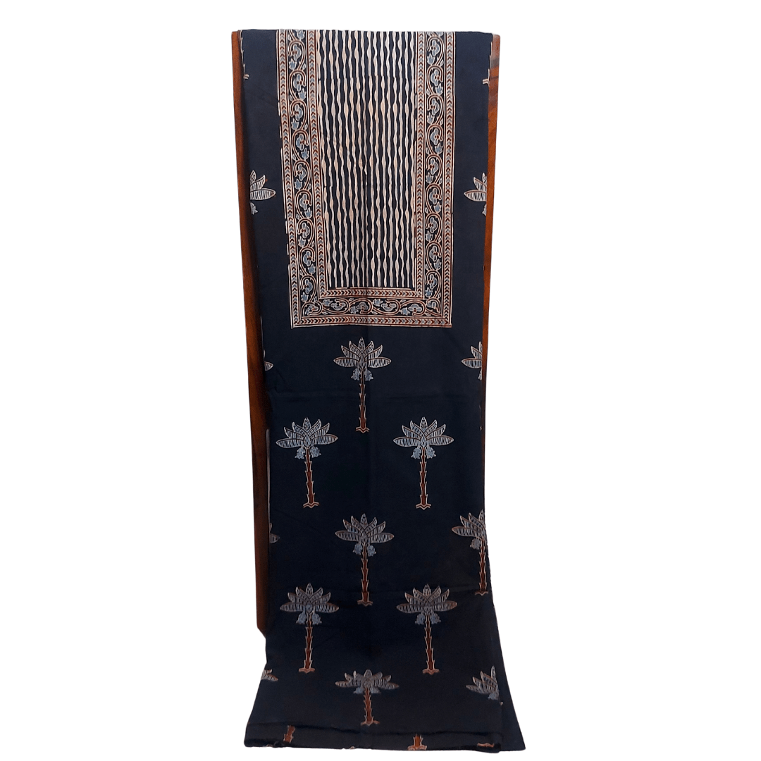 Black - Ajrakh Hand Block Print Dress Material – Handmade Bandhani Saree in Gajji/Modal Silk | Aj Designs