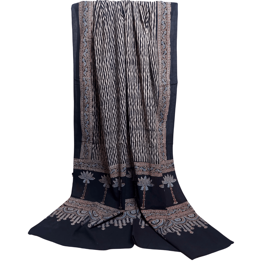 Black - Ajrakh Hand Block Print Dress Material – Handmade Bandhani Saree in Gajji/Modal Silk | Aj Designs