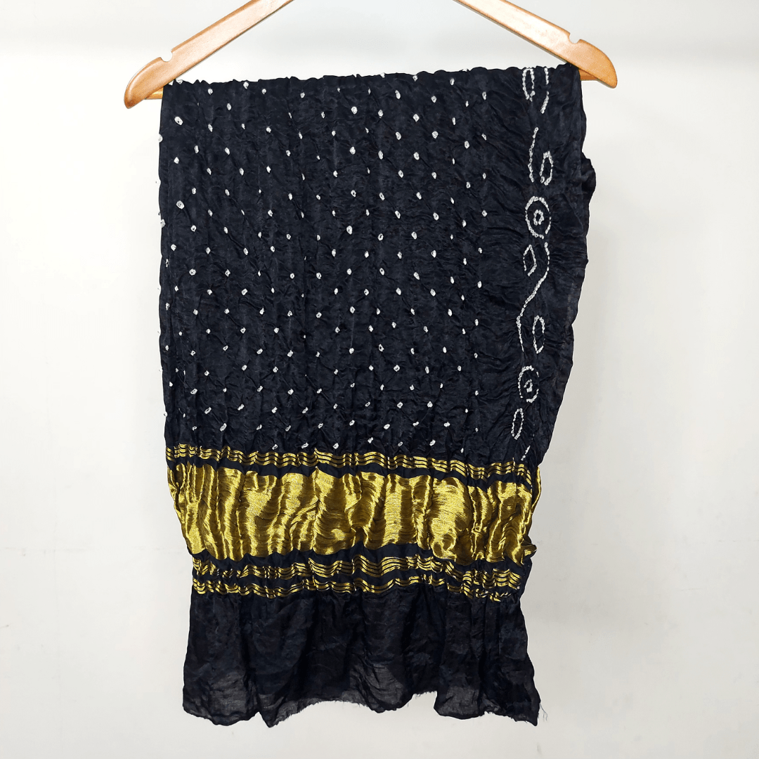 BLACK - GAJJI SILK BANDHANI BLOUSE PIECE – Handmade Bandhani Saree in Gajji/Modal Silk | Aj Designs