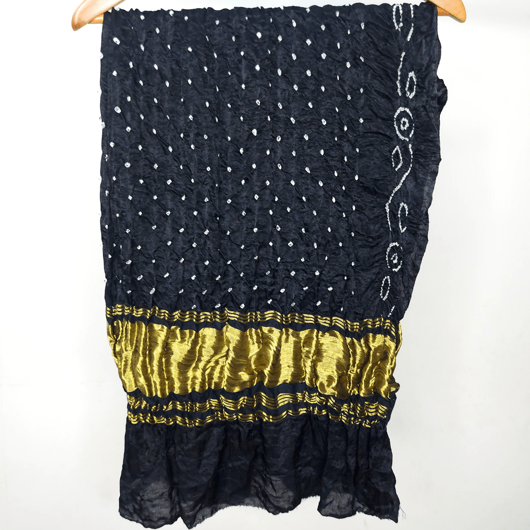 BLACK - GAJJI SILK BANDHANI BLOUSE PIECE – Handmade Bandhani Saree in Gajji/Modal Silk | Aj Designs