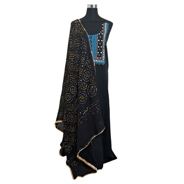 Exclusive Black Handwork Kurti Fabric with Hand-Bandhani Dupatta