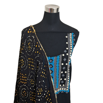 Exclusive Black Handwork Kurti Fabric with Hand-Bandhani Dupatta