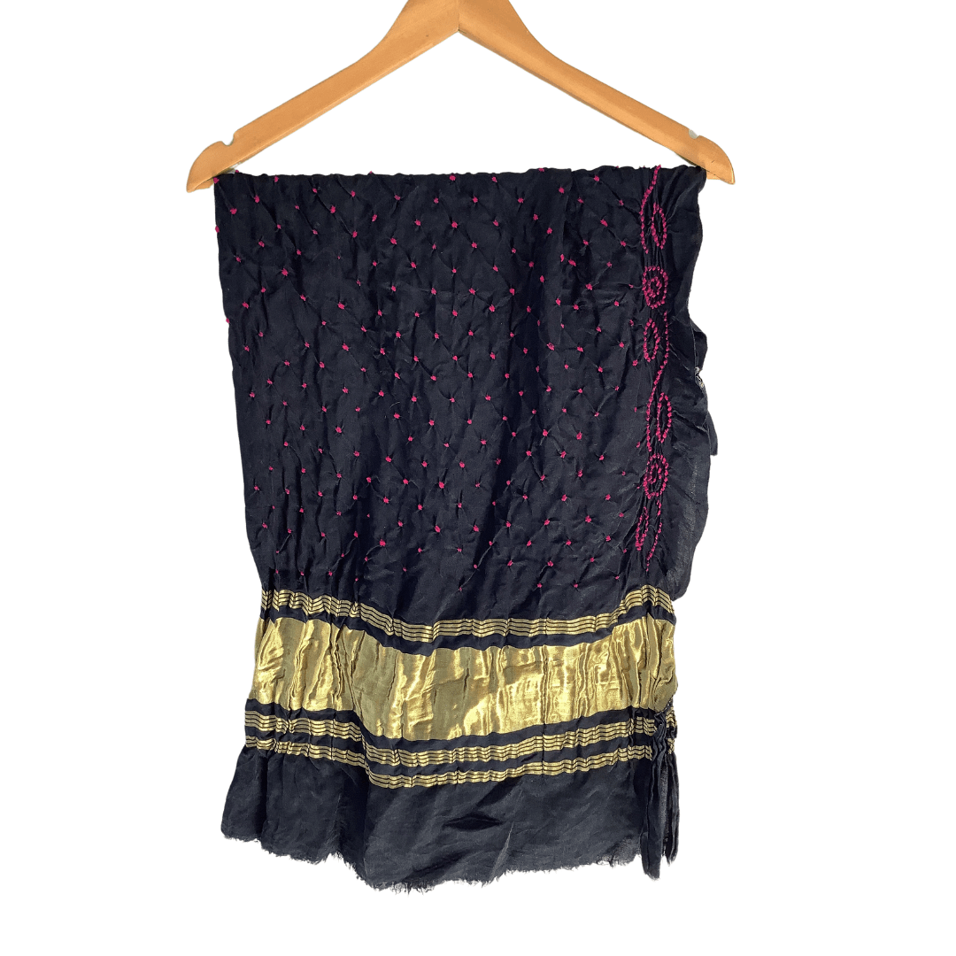 black pink bandhani blouse piece on hanger