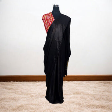 Black Plain Saree With Zari Border – Handmade Bandhani Saree in Gajji/Modal Silk | Aj Designs