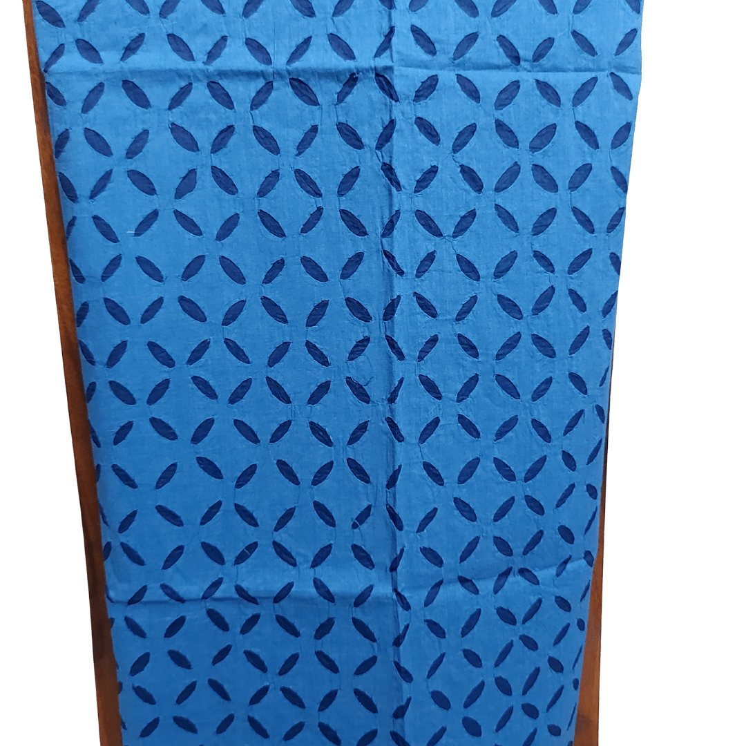 Blue Cotton Applique Dress Material – Handmade Bandhani Saree in Gajji/Modal Silk | Aj Designs
