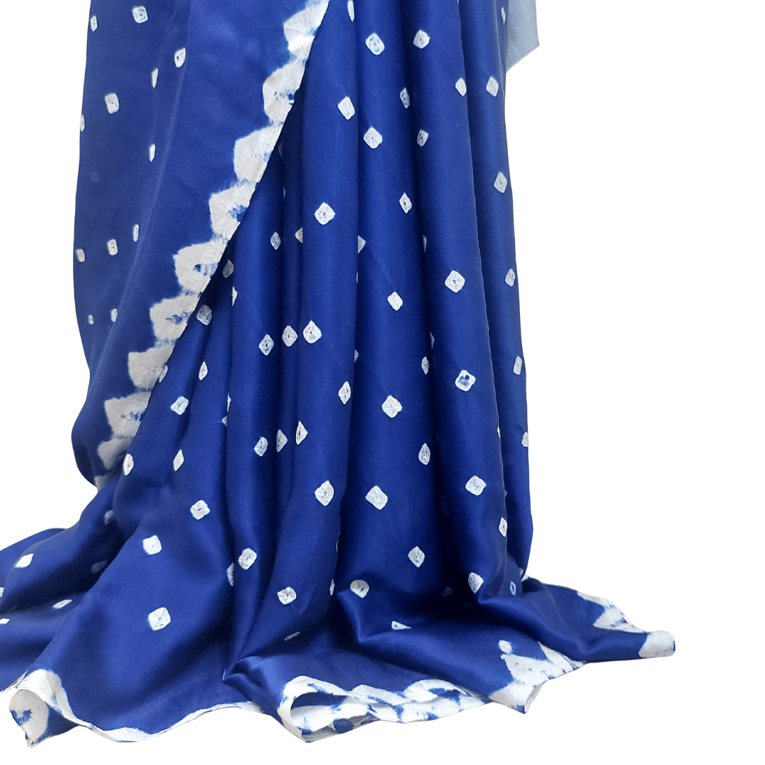 BLUE GRAY PICHWAI BANDHANI SAREE – Handmade Bandhani Saree in Gajji/Modal Silk | Aj Designs