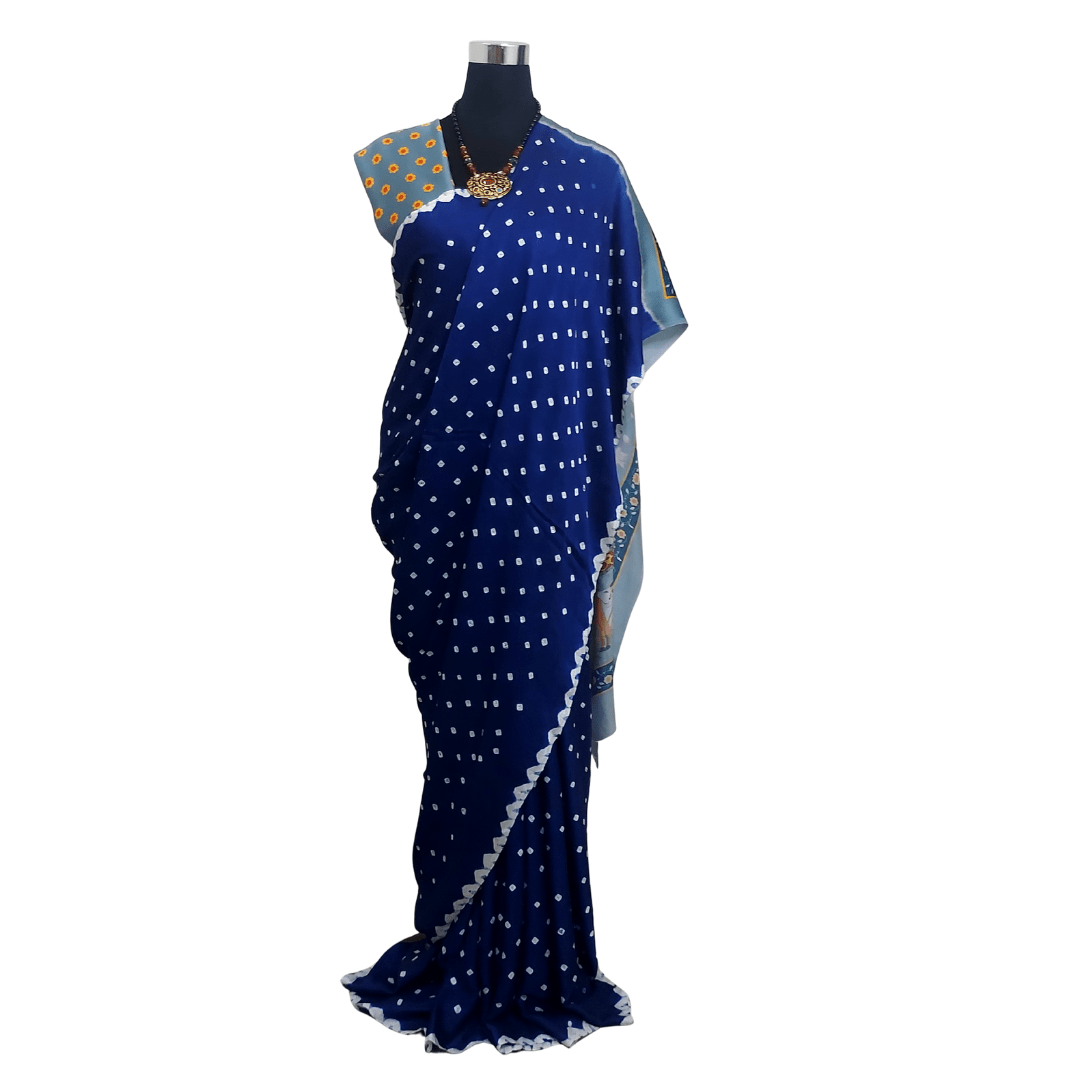 BLUE GRAY PICHWAI BANDHANI SAREE – Handmade Bandhani Saree in Gajji/Modal Silk | Aj Designs