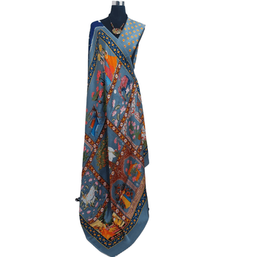 BLUE GRAY PICHWAI BANDHANI SAREE – Handmade Bandhani Saree in Gajji/Modal Silk | Aj Designs