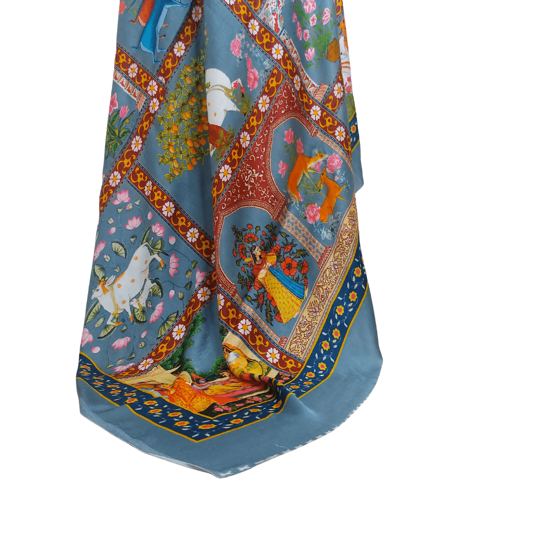 BLUE GRAY PICHWAI BANDHANI SAREE – Handmade Bandhani Saree in Gajji/Modal Silk | Aj Designs