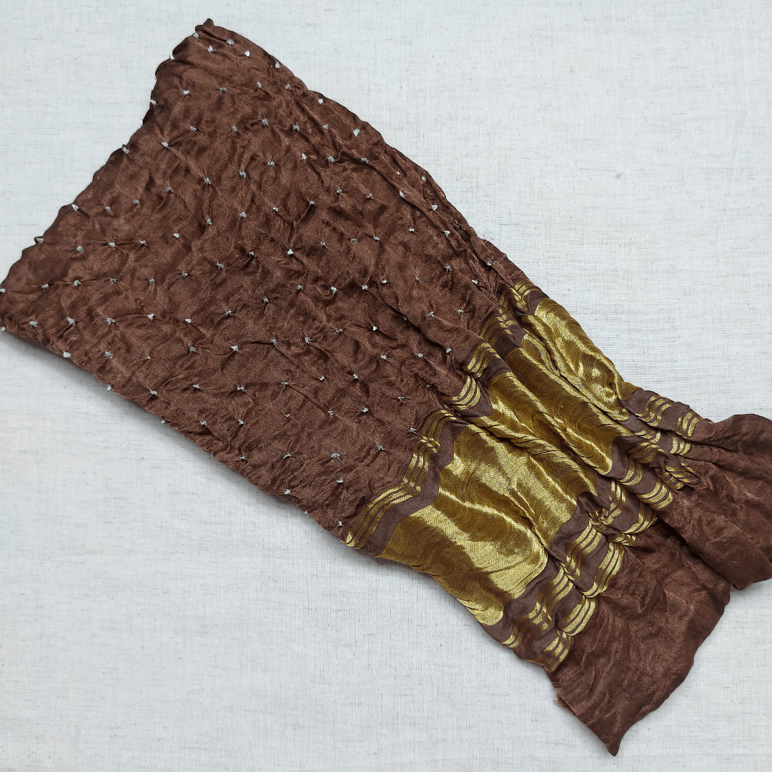 BROWN - GAJJI SILK BANDHANI BLOUSE PIECE – Handmade Bandhani Saree in Gajji/Modal Silk | Aj Designs