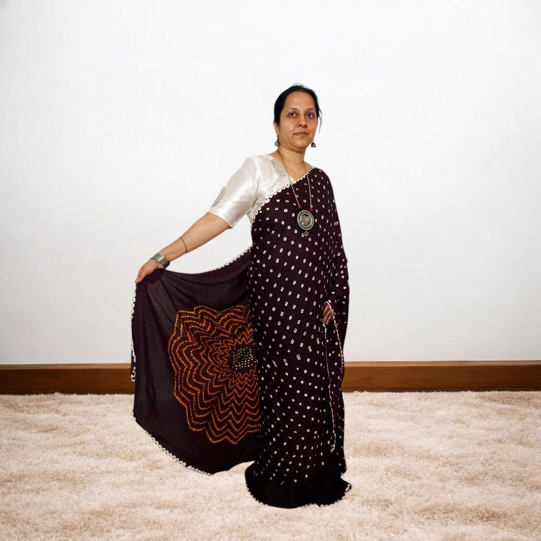 Coca Cola - Shibori Bandhani Saree – Handmade Bandhani Saree in Gajji/Modal Silk | Aj Designs