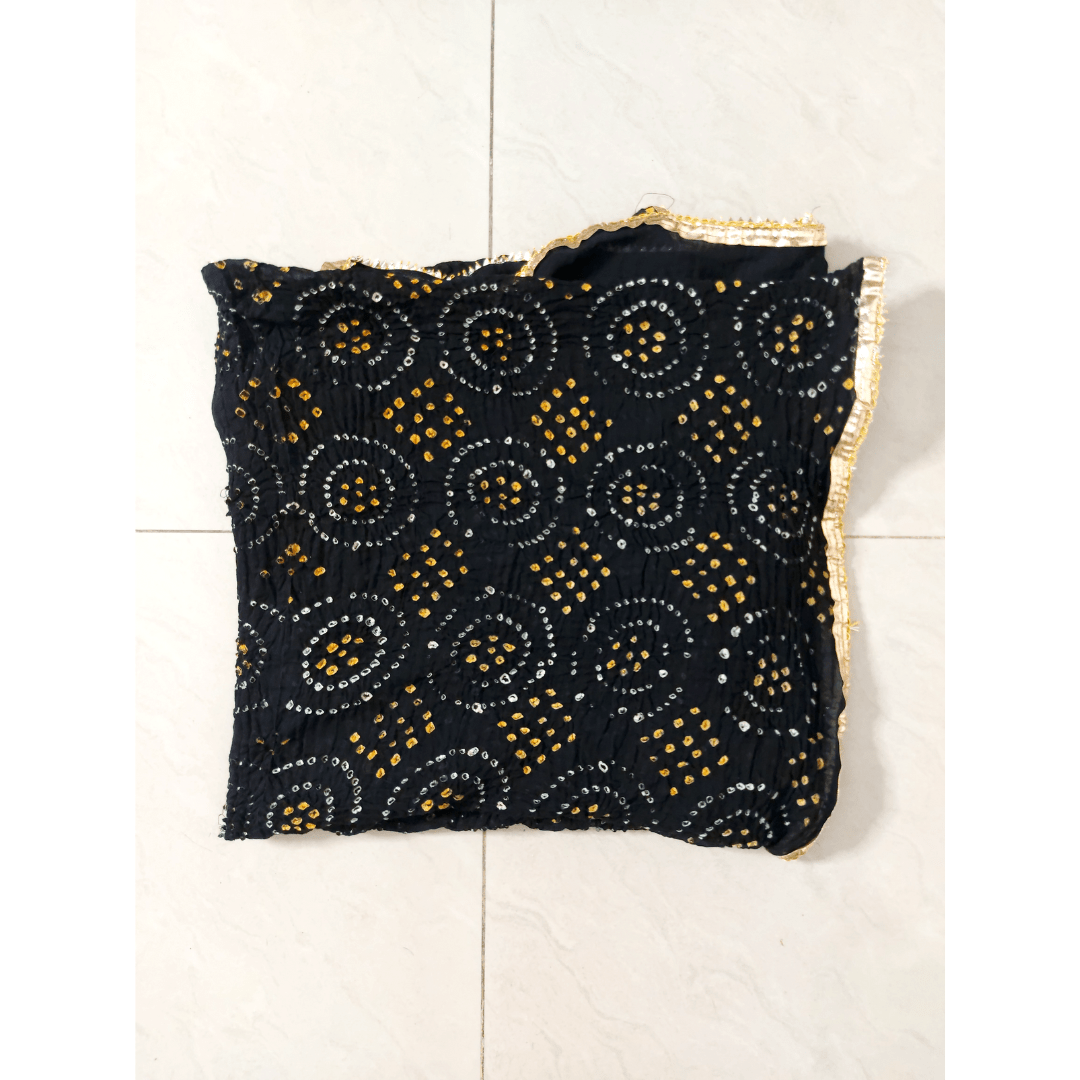 Cotton Bandhani Dupatta Gol Chakkar Design Black – Handmade Bandhani Saree in Gajji/Modal Silk | Aj Designs