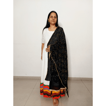 Cotton Bandhani Dupatta Gol Chakkar Design Black