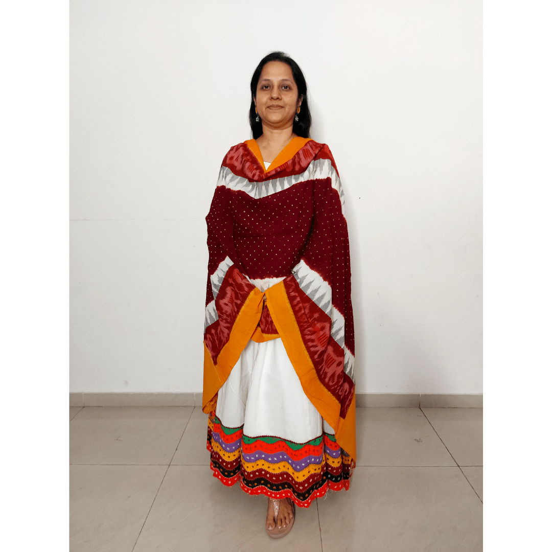 Cotton Ikkat Bandhani Dupatta - Gulab – Handmade Bandhani Saree in Gajji/Modal Silk | Aj Designs