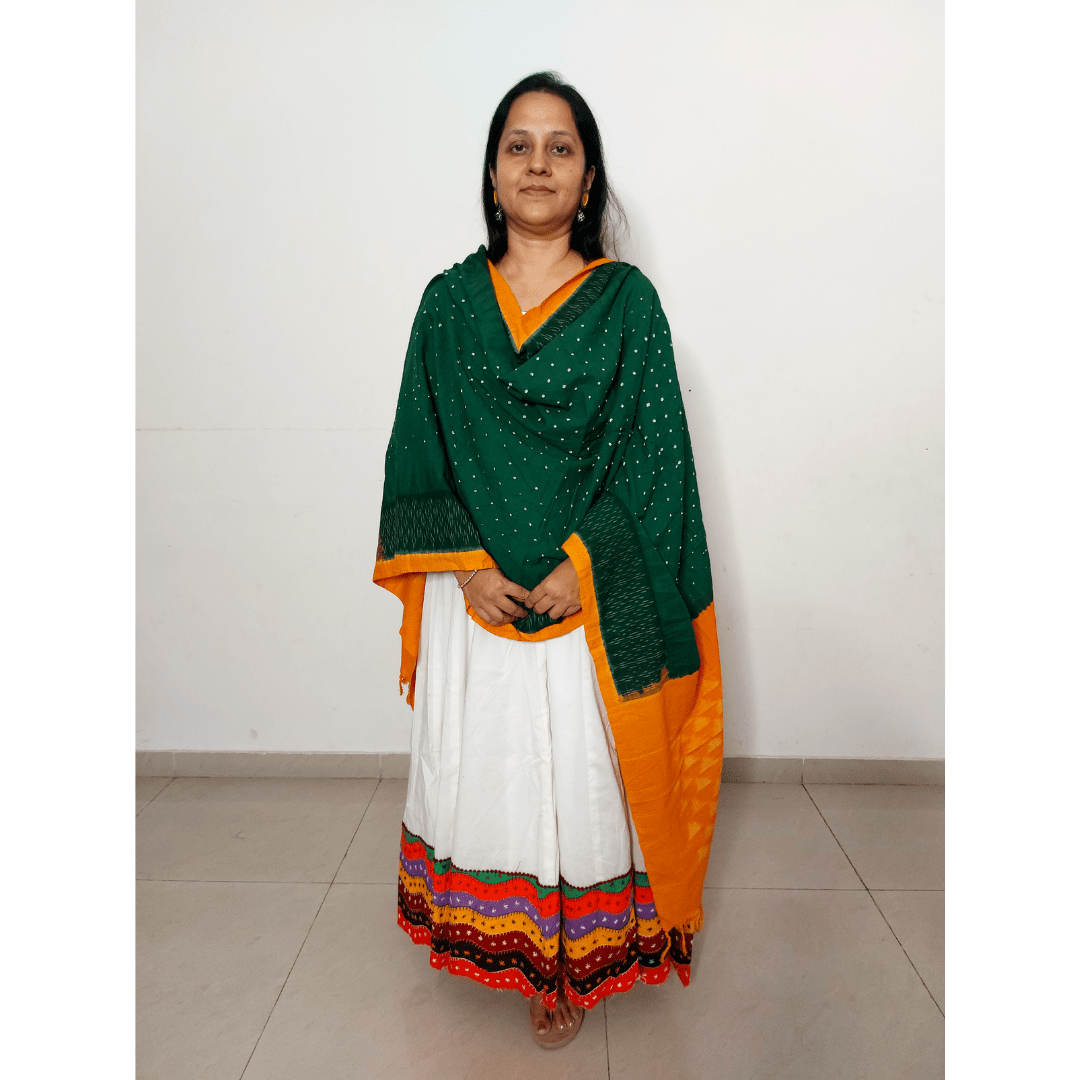 Cotton Ikkat Bandhani Dupatta - Kamal – Handmade Bandhani Saree in Gajji/Modal Silk | Aj Designs