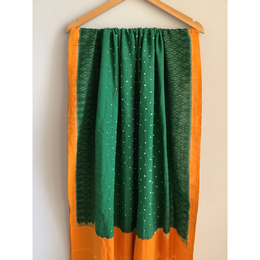 Cotton Ikkat Bandhani Dupatta - Kamal – Handmade Bandhani Saree in Gajji/Modal Silk | Aj Designs