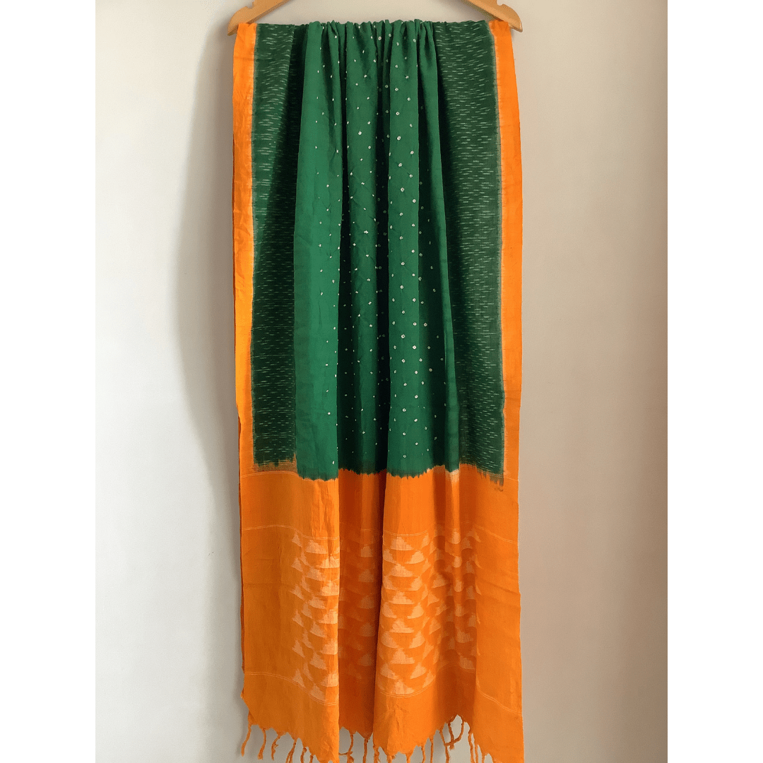 Cotton Ikkat Bandhani Dupatta - Kamal – Handmade Bandhani Saree in Gajji/Modal Silk | Aj Designs