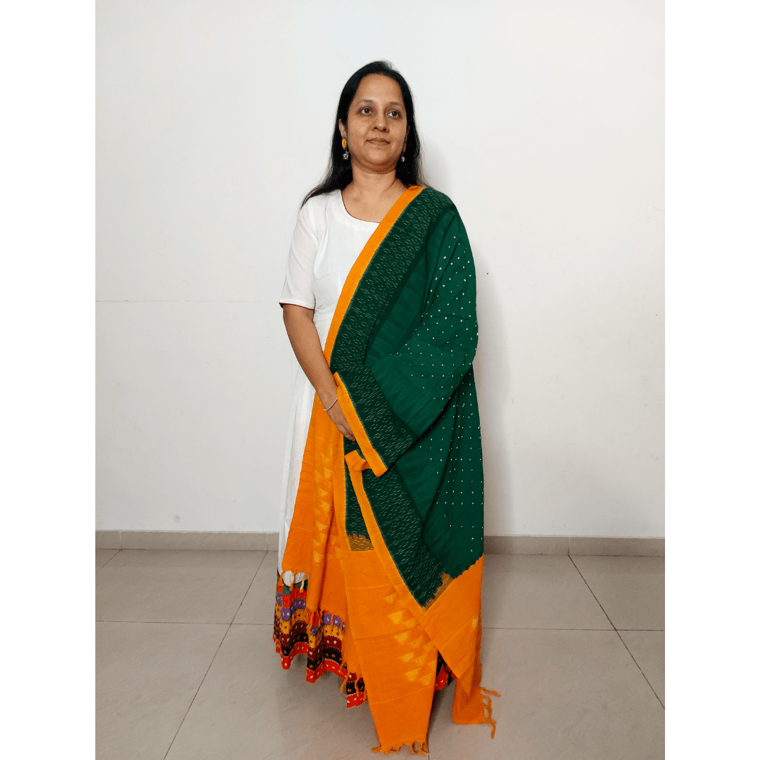 Cotton Ikkat Bandhani Dupatta - Kamal – Handmade Bandhani Saree in Gajji/Modal Silk | Aj Designs