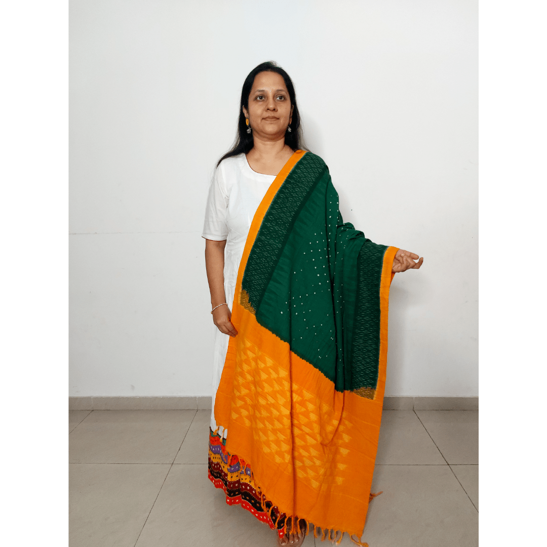 Cotton Ikkat Bandhani Dupatta - Kamal – Handmade Bandhani Saree in Gajji/Modal Silk | Aj Designs