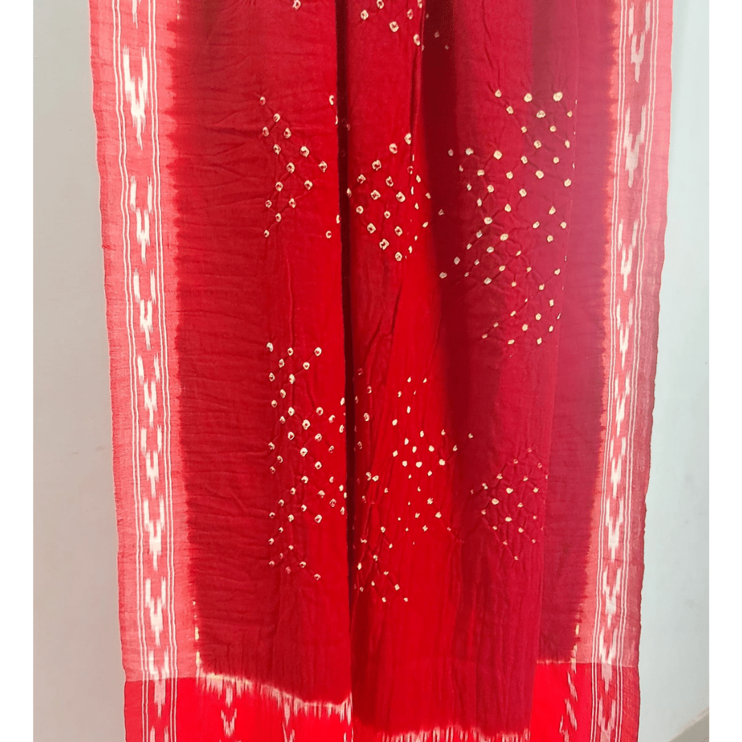 Cotton Ikkat Bandhani Dupatta - Red Maroon – Handmade Bandhani Saree in Gajji/Modal Silk | Aj Designs