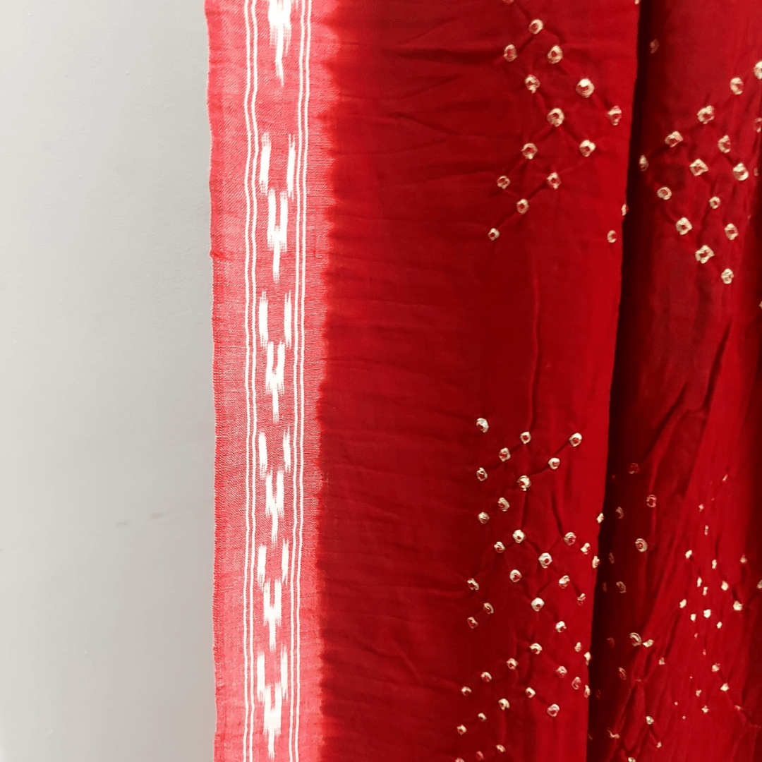 Cotton Ikkat Bandhani Dupatta - Red Maroon – Handmade Bandhani Saree in Gajji/Modal Silk | Aj Designs