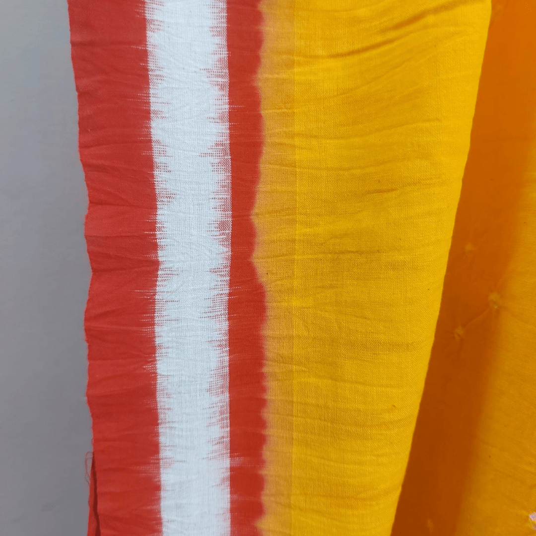 Cotton Ikkat Bandhani Dupatta - Red Yellow – Handmade Bandhani Saree in Gajji/Modal Silk | Aj Designs