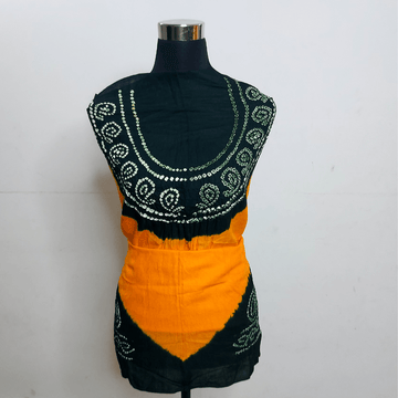 Cotton Satin Yellow Green Bandhani Blouse Piece for Summer Full View