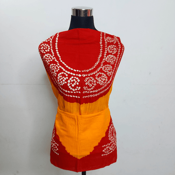Cotton Satin Yellow Red Bandhani Blouse Piece for Summer Full View