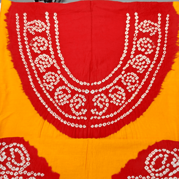 Cotton Satin Yellow Red Bandhani Blouse Piece for Summer Neck Design