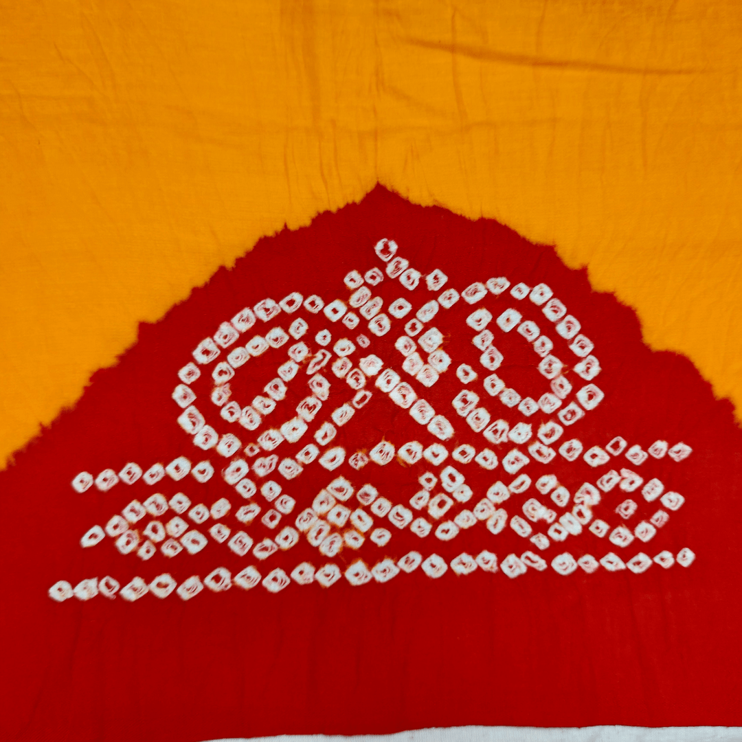 Cotton Satin Yellow Red Bandhani Blouse Piece for Summer Design