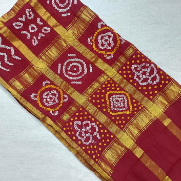 MAROON -  COTTON GHARCHOLA BANDHANI BLOUSE PIECE