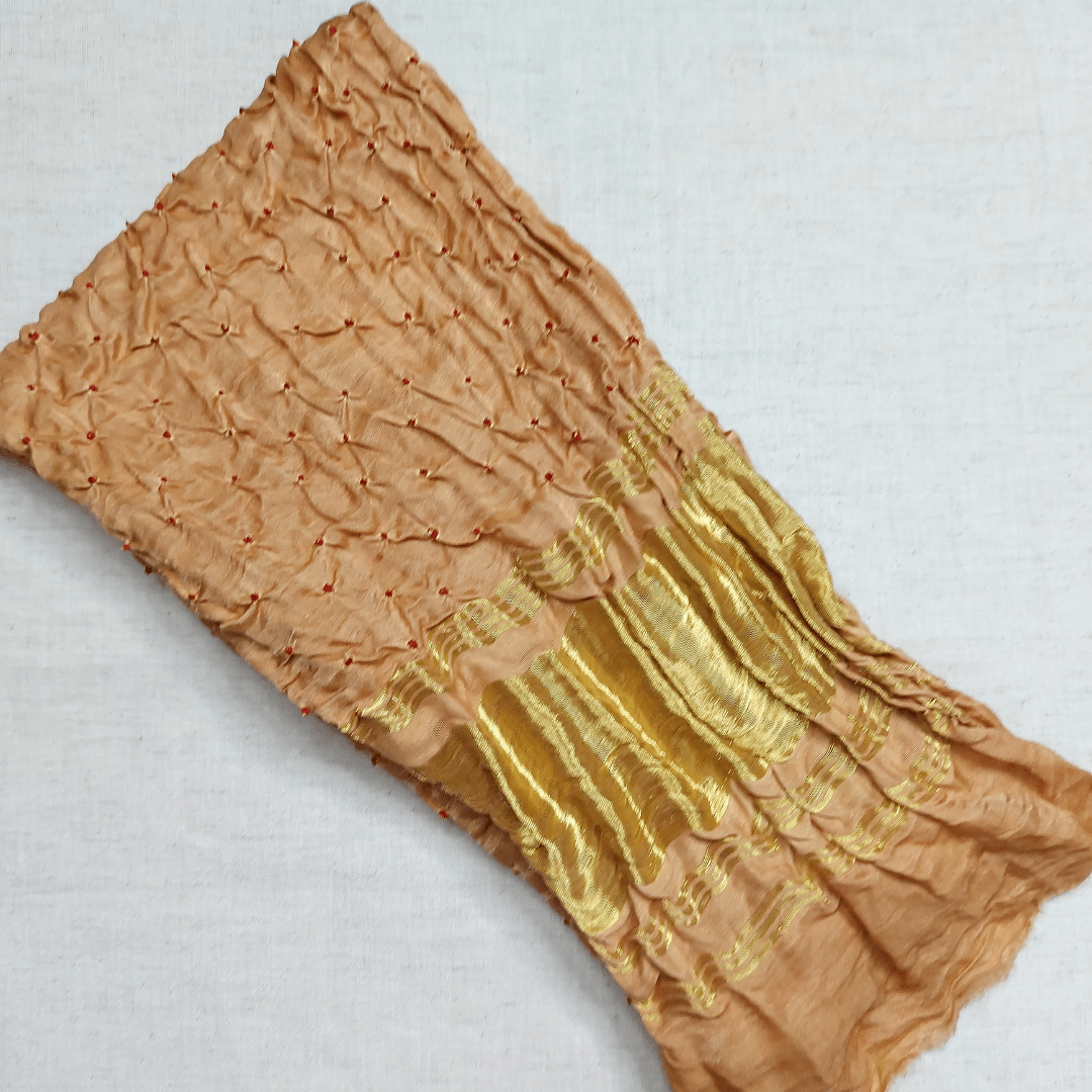 CREAM RED - GAJJI SILK BANDHANI BLOUSE PIECE – Handmade Bandhani Saree in Gajji/Modal Silk | Aj Designs