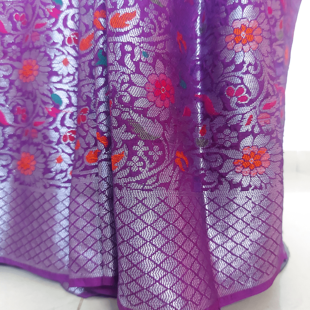 Eva : Purple Powerloom Kanjivaram Bandhani Saree – Handmade Bandhani Saree in Gajji/Modal Silk | Aj Designs